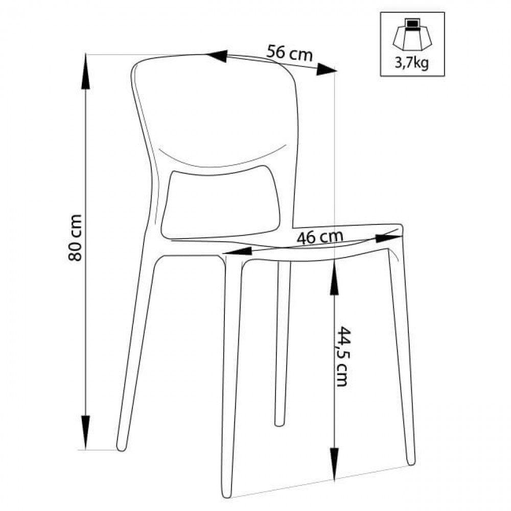 Disegno tecnico della sedia METS con quote dimensionali: larghezza 56 cm, profondità 46 cm, altezza 80 cm e peso 3,7 kg.
