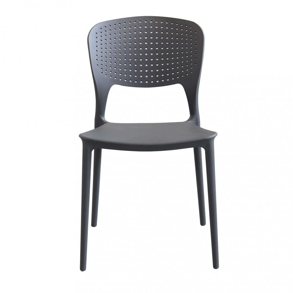 Sedia Mets Taupe (Tortora) in polipropilene, design moderno, ideale per cucina e giardino, vista frontale