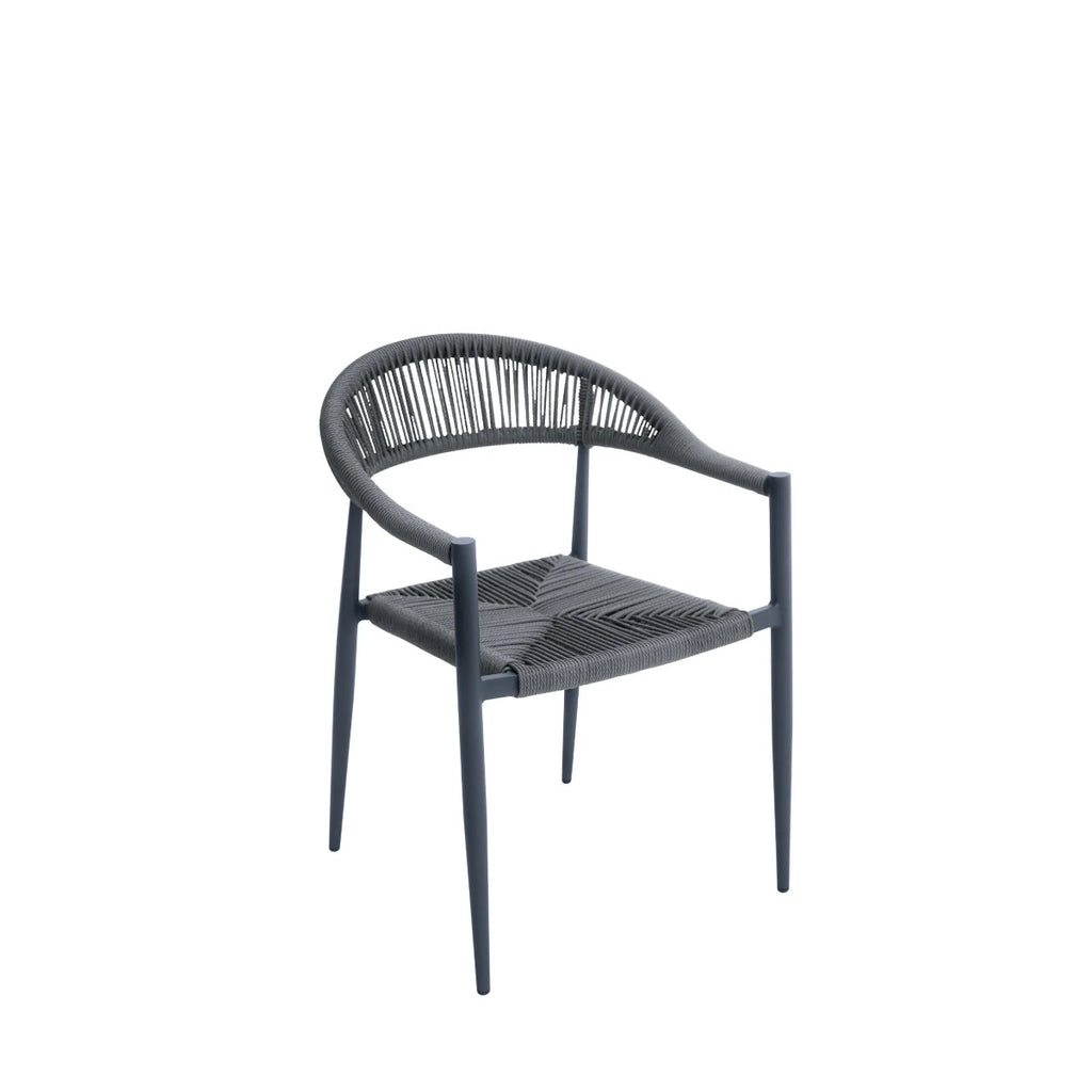 Sedia Contract Milano con braccioli, struttura Alluminio e seduta in Twist Wicker 5mm Antracite e Grigio, ideale per esterni.