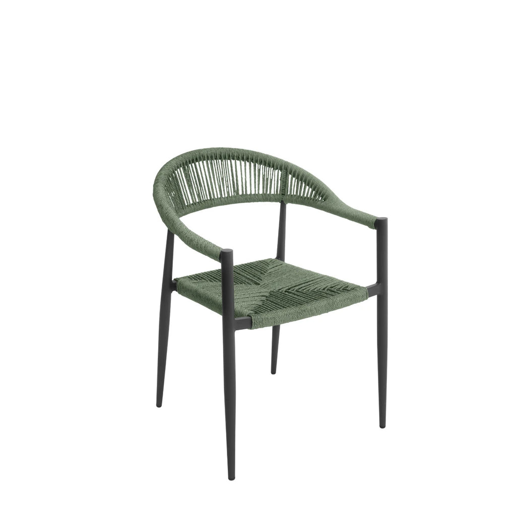 Sedia Contract Milano con braccioli, struttura Alluminio e seduta in Twist Wicker 5mm Antracite e Verde, ideale per esterni.