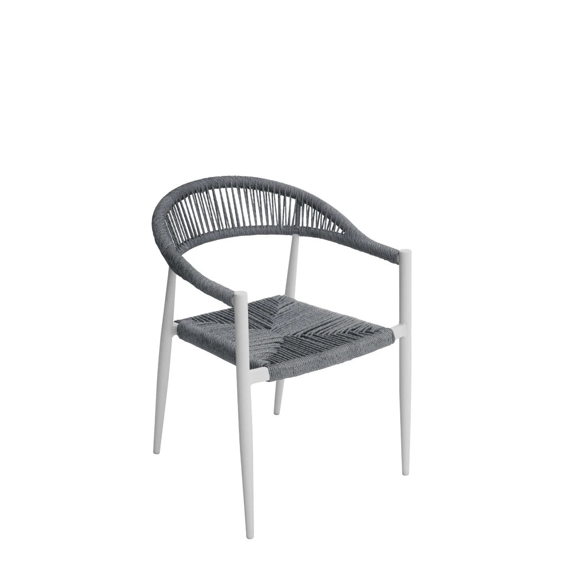 Sedia Contract Milano con braccioli, struttura Alluminio e seduta in Twist Wicker 5mm Bianco e Grigio, ideale per esterni.