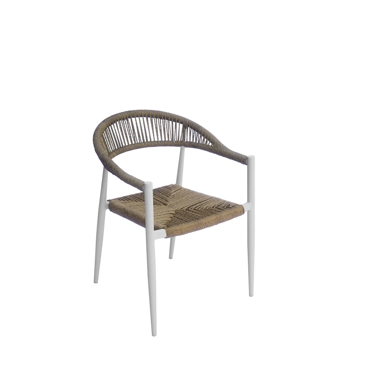 Sedia Milano Contract con braccioli, struttura in Alluminio e seduta in Twist Wicker 5mm Bianco e Paglia, ideale per esterni.