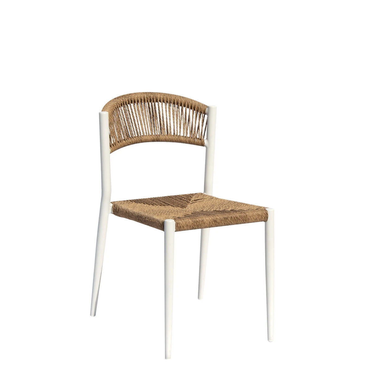 Sedia Contract Milano senza braccioli, struttura Alluminio e seduta in Twist Wicker 5mm Bianco e Paglia, ideale per esterni