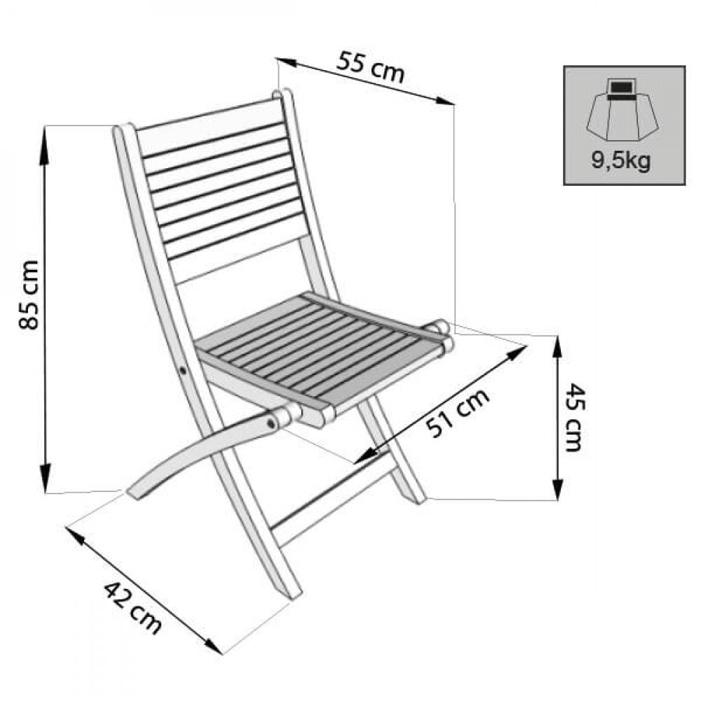 Disegno tecnico della sedia Mirage con quote dimensionali che indicano altezza, larghezza, profondità e peso strutturale.