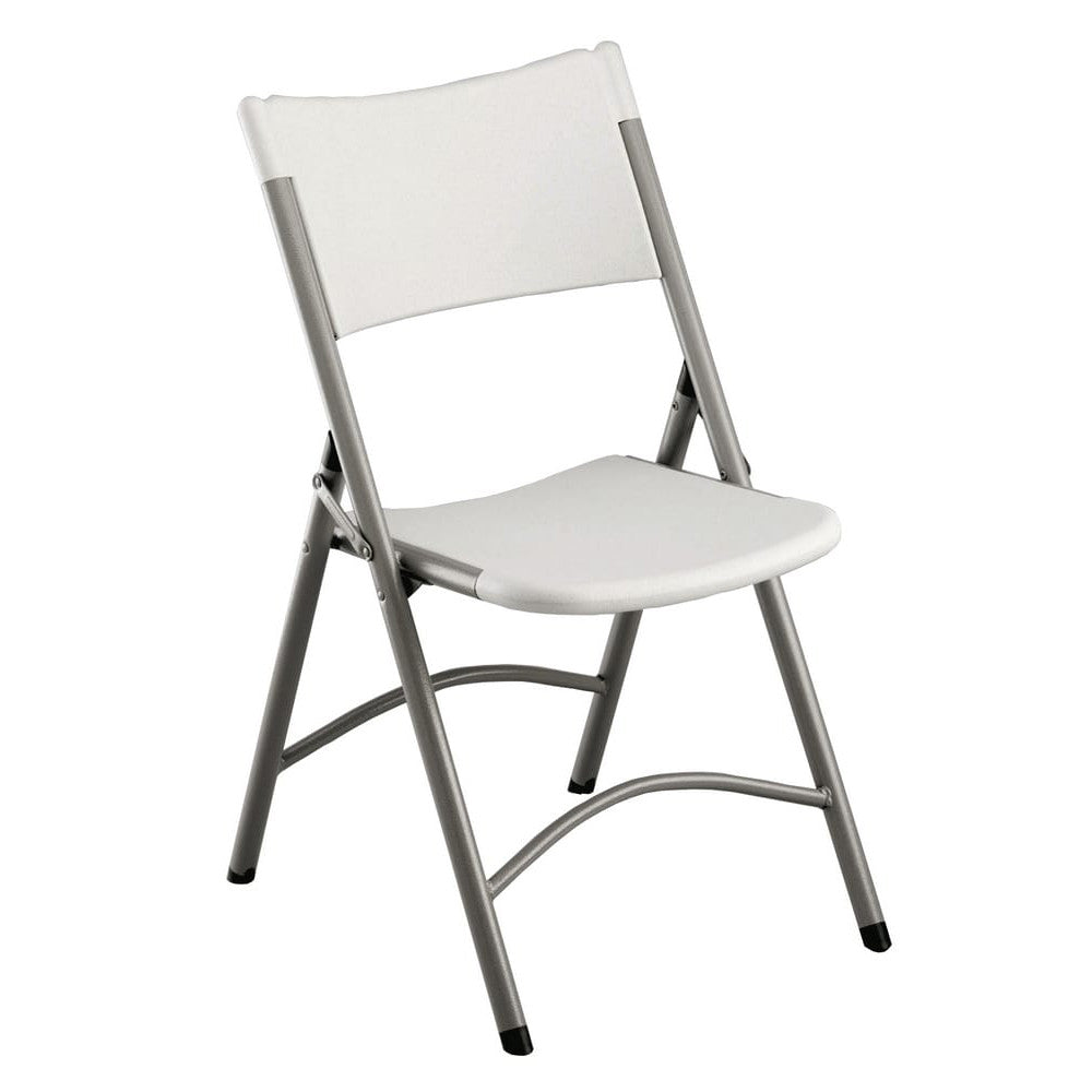 Sedia pieghevole Catering 1 isolata su sfondo bianco, che mostra la struttura in acciaio grigio e la seduta ergonomica in plastica.