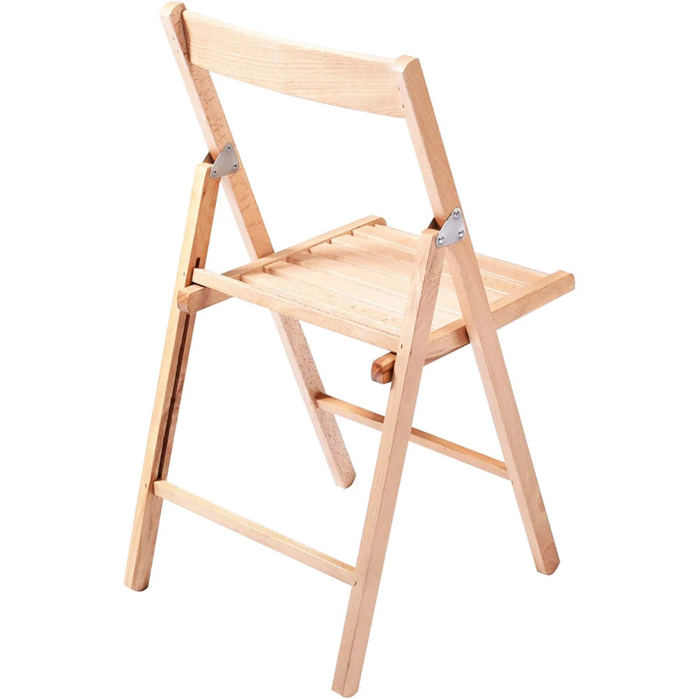 Sedia pieghevole in legno di faggio, colore naturale, soluzione robusta e salvaspazio per eventi, vista posteriore