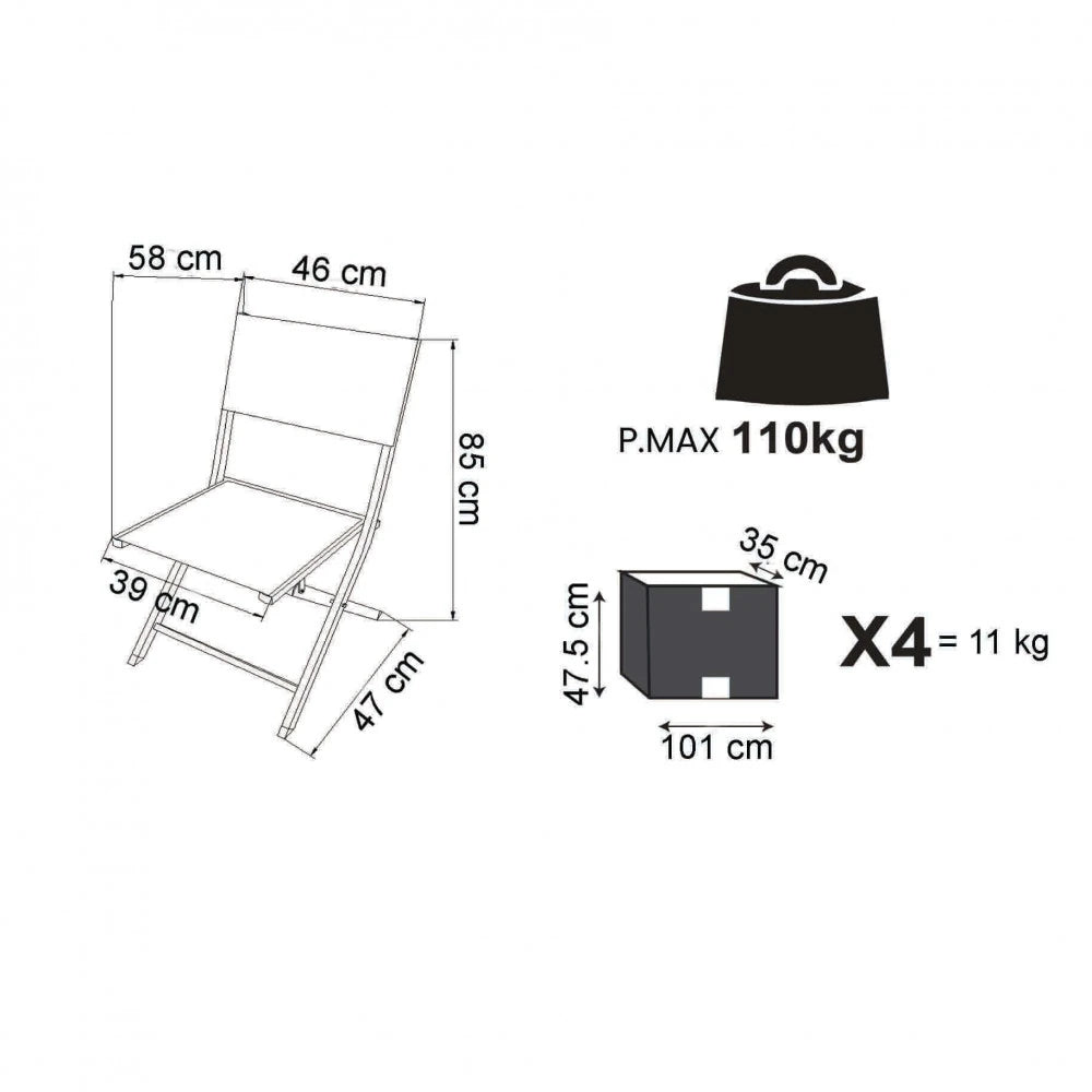Sedia pieghevole Tortora imbottita in PVC con struttura in metallo, schema e misure