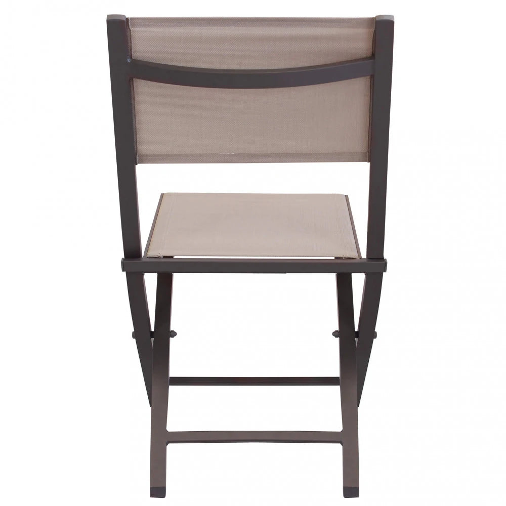 Sedia pieghevole Tortora imbottita in PVC con struttura in metallo, vista posteriore