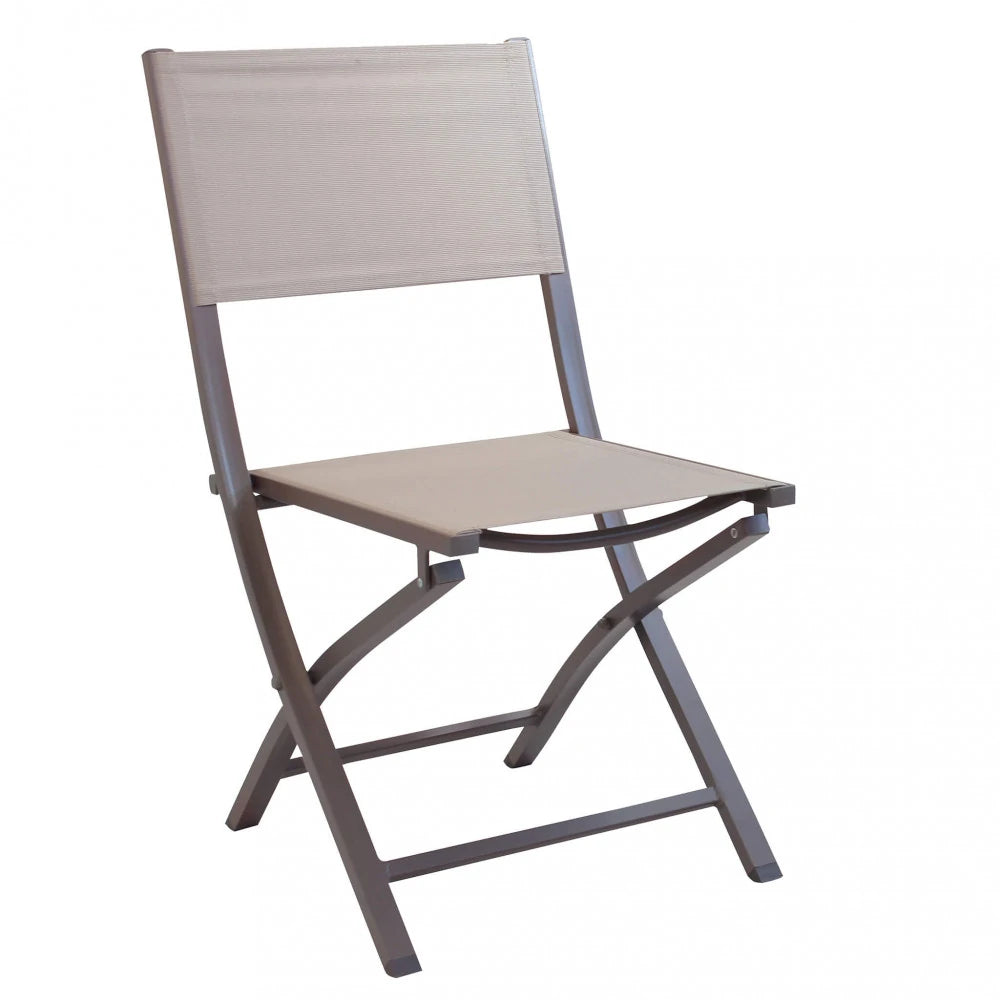 Sedia pieghevole Tortora imbottita in PVC con struttura in metallo.