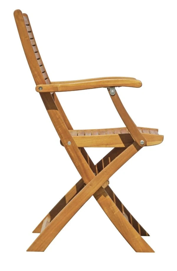 Sedia pieghevole Pietrasanta con braccioli in Legno di Acacia massiccio e design a listelli per esterni, vista laterale