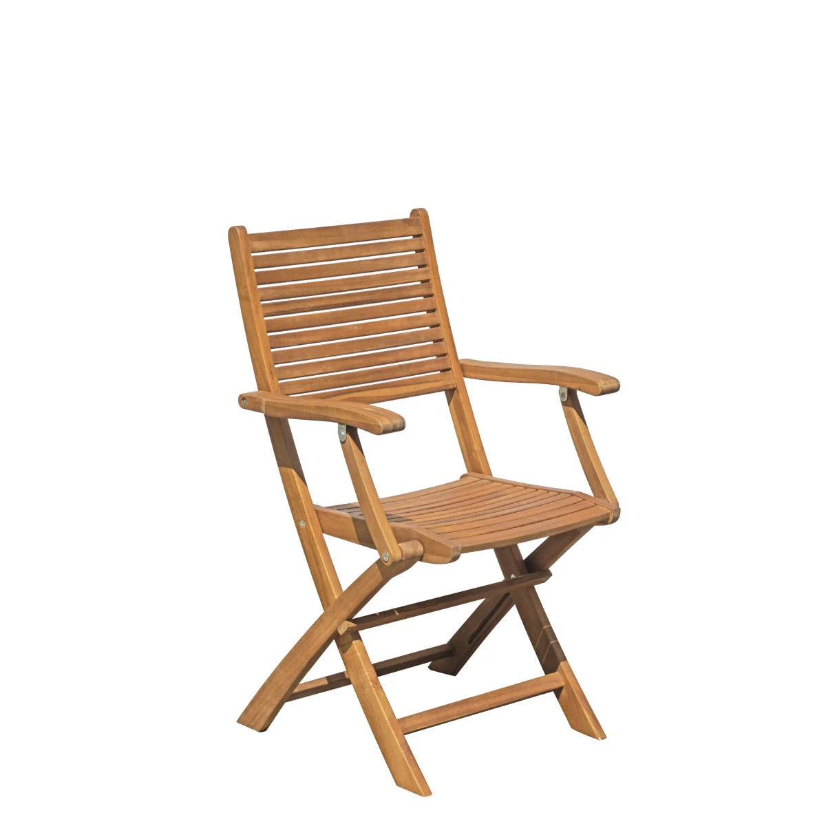 Sedia pieghevole Pietrasanta con braccioli in Legno di Acacia massiccio e design a listelli per esterni.