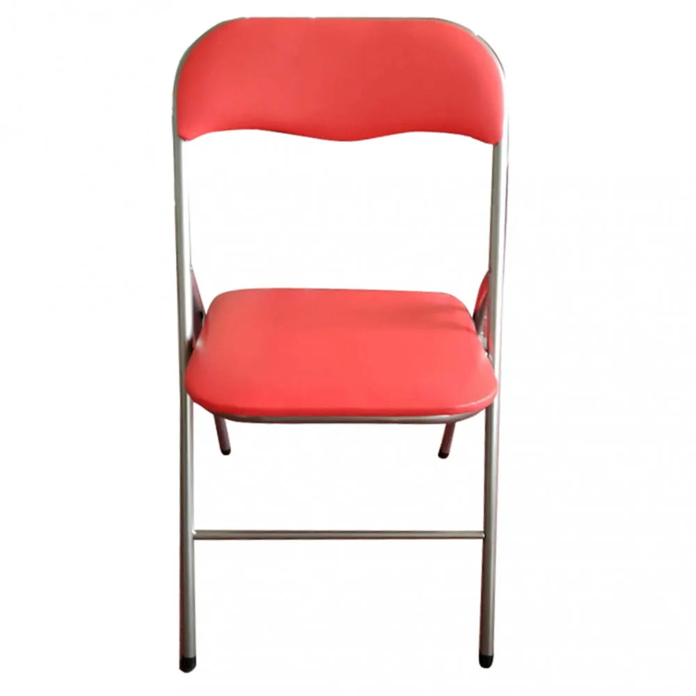 Sedia pieghevole Slim rossa opaca con seduta imbottita in PVC, struttura in acciaio, vista Frontale