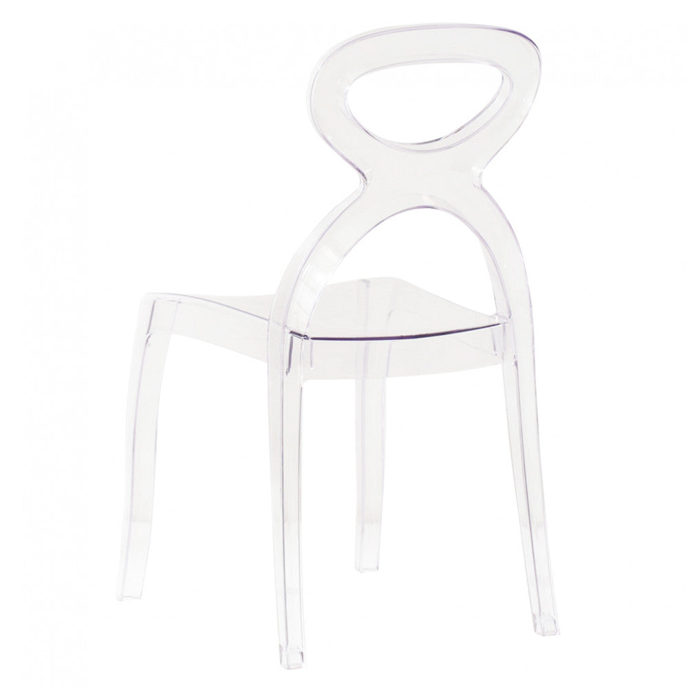 Sedia Pigalle in plastica color grigio tortora, dal design classico e versatile, vista panoramica retro