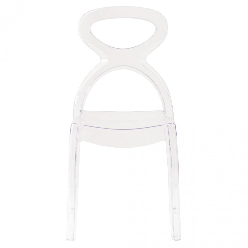 Sedia Pigalle in plastica color grigio tortora, dal design classico e versatile, vista retro