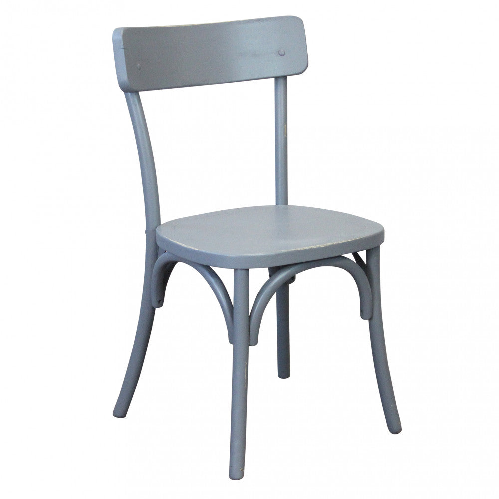 Vista frontale angolata della Sedia Polly grigia in stile shabby chic.