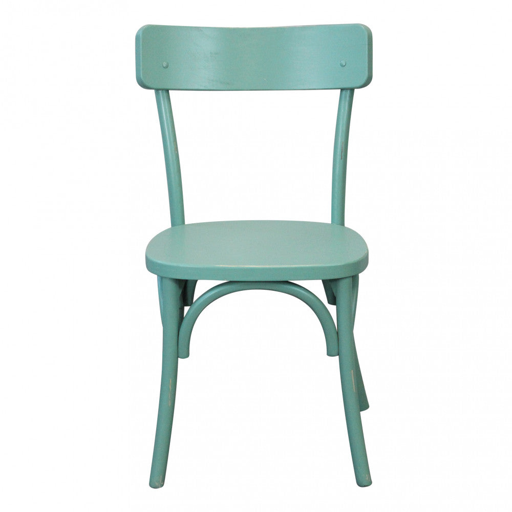 Vista frontale dritta della sedia Polly verde dal design shabby chic.