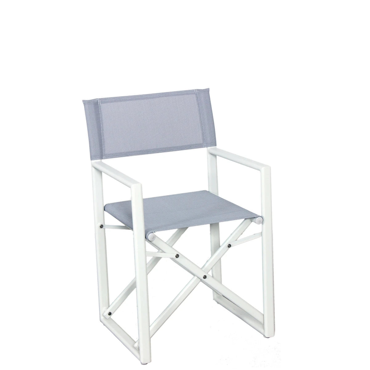 Sedia Regista Imola CHA46 in Alluminio e Textilene Grigio Cenere, classica, robusta e ripieghevole per giardino.