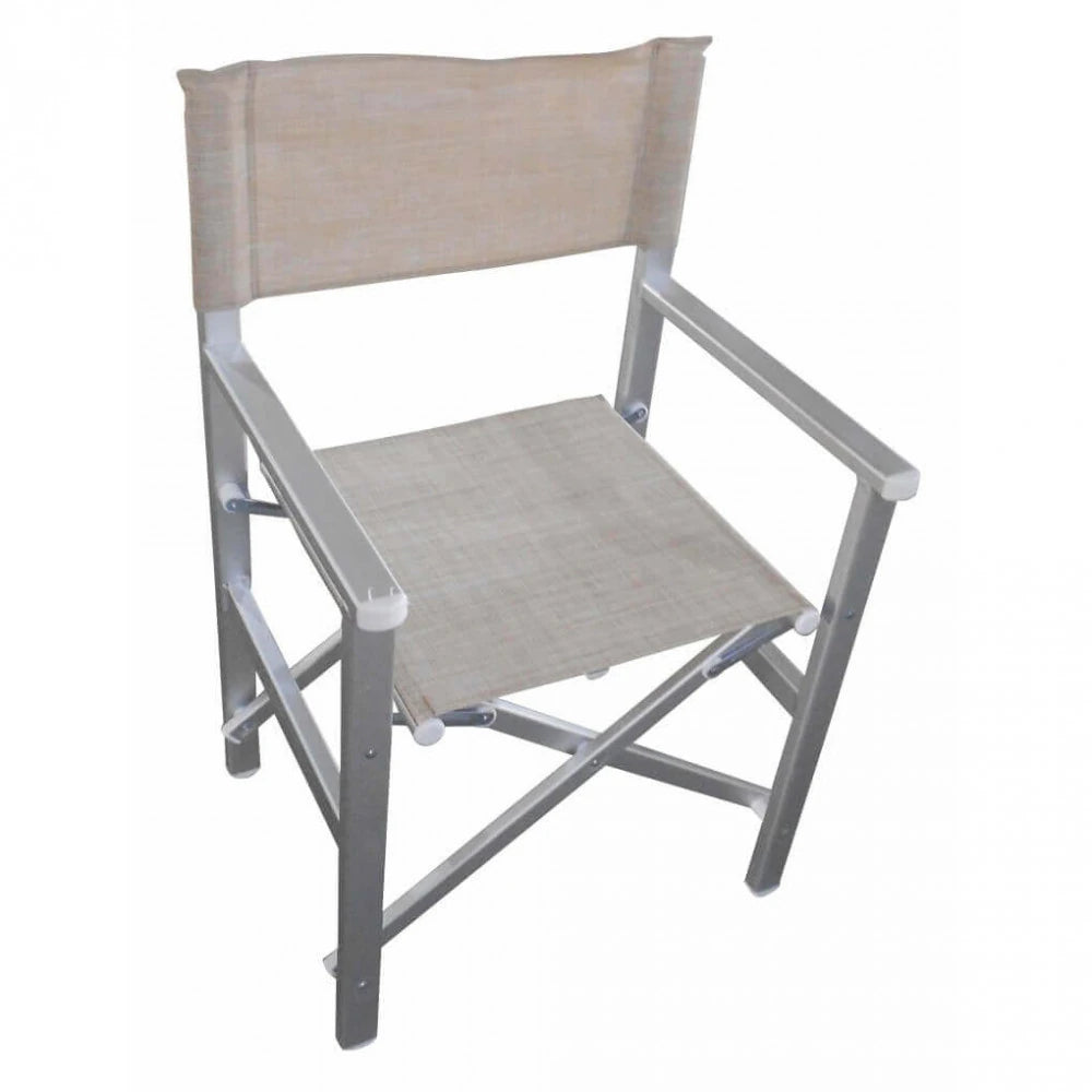 Sedia Regista Siena pieghevole Beige in Textilene e struttura in acciaio, per giardino e balcone.