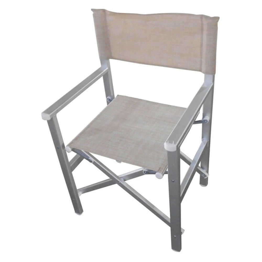 Sedia Regista Siena pieghevole Beige in Textilene e struttura in acciaio, per giardino e balcone, vista laterale