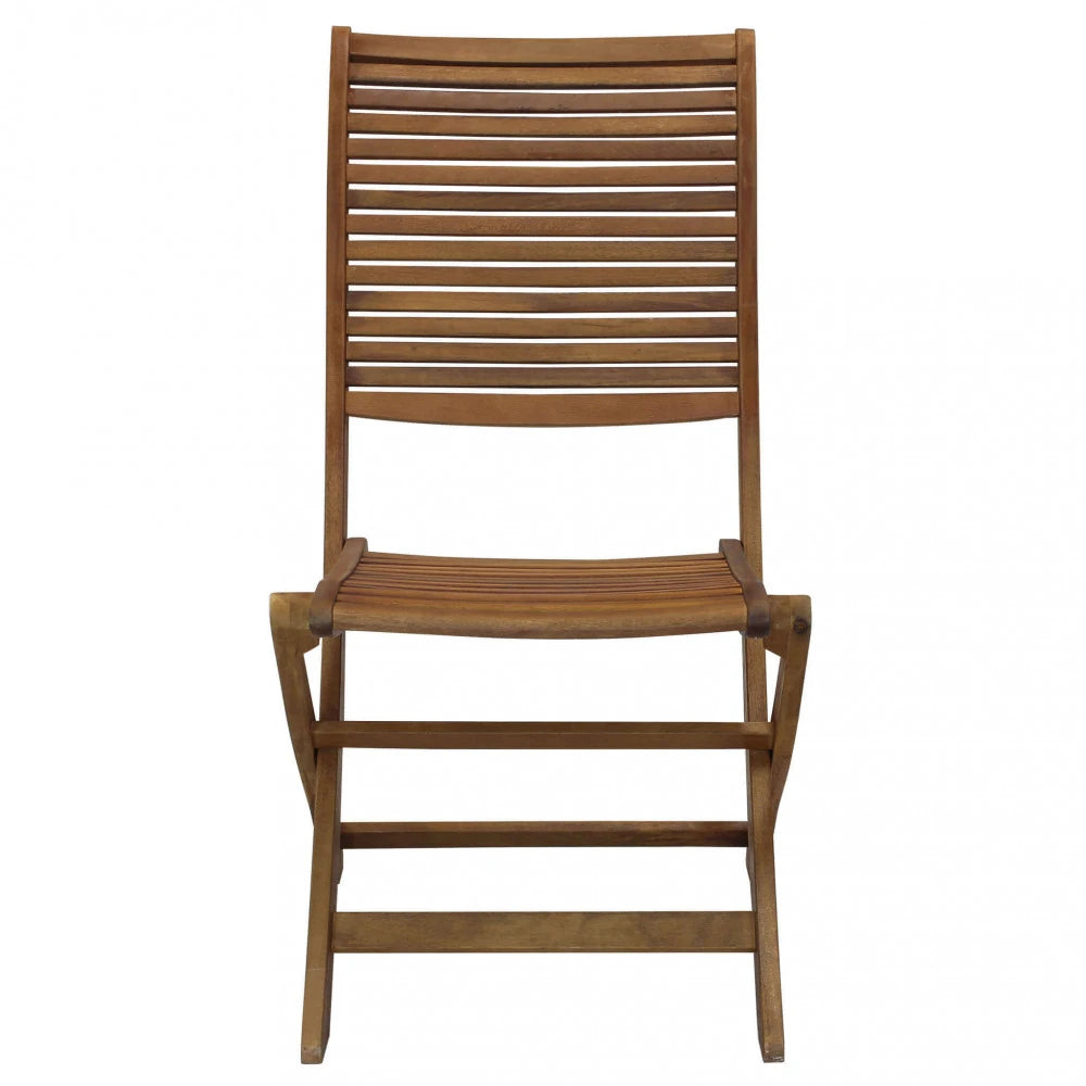 Sedia Riviera senza braccioli colore Naturale in legno di Acacia massiccio, elegante e resistente per giardino, vista frontale