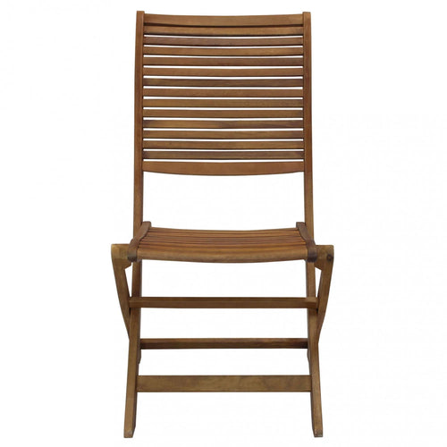 Sedia Riviera senza braccioli colore Naturale in legno di Acacia massiccio, elegante e resistente per giardino, vista frontale