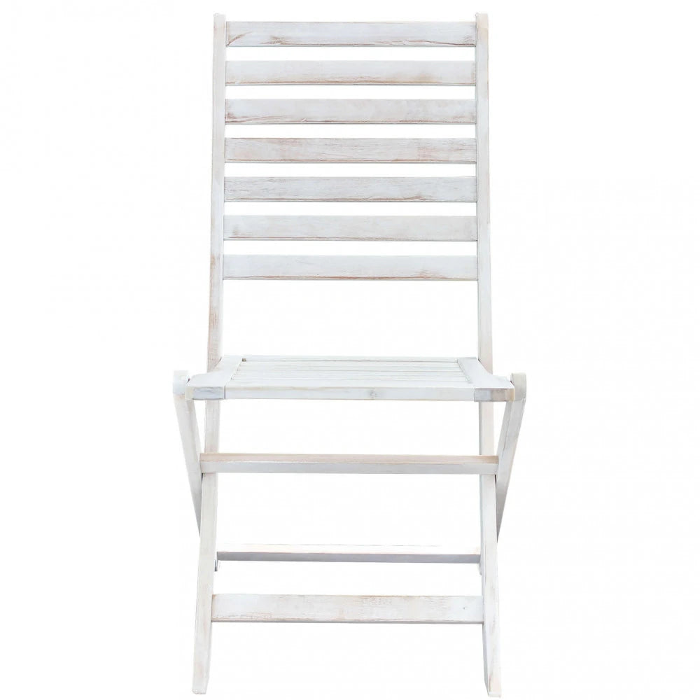 Sedia Serena senza braccioli Bianca in legno di Acacia massiccio, elegante e resistente per giardino, vista frontale