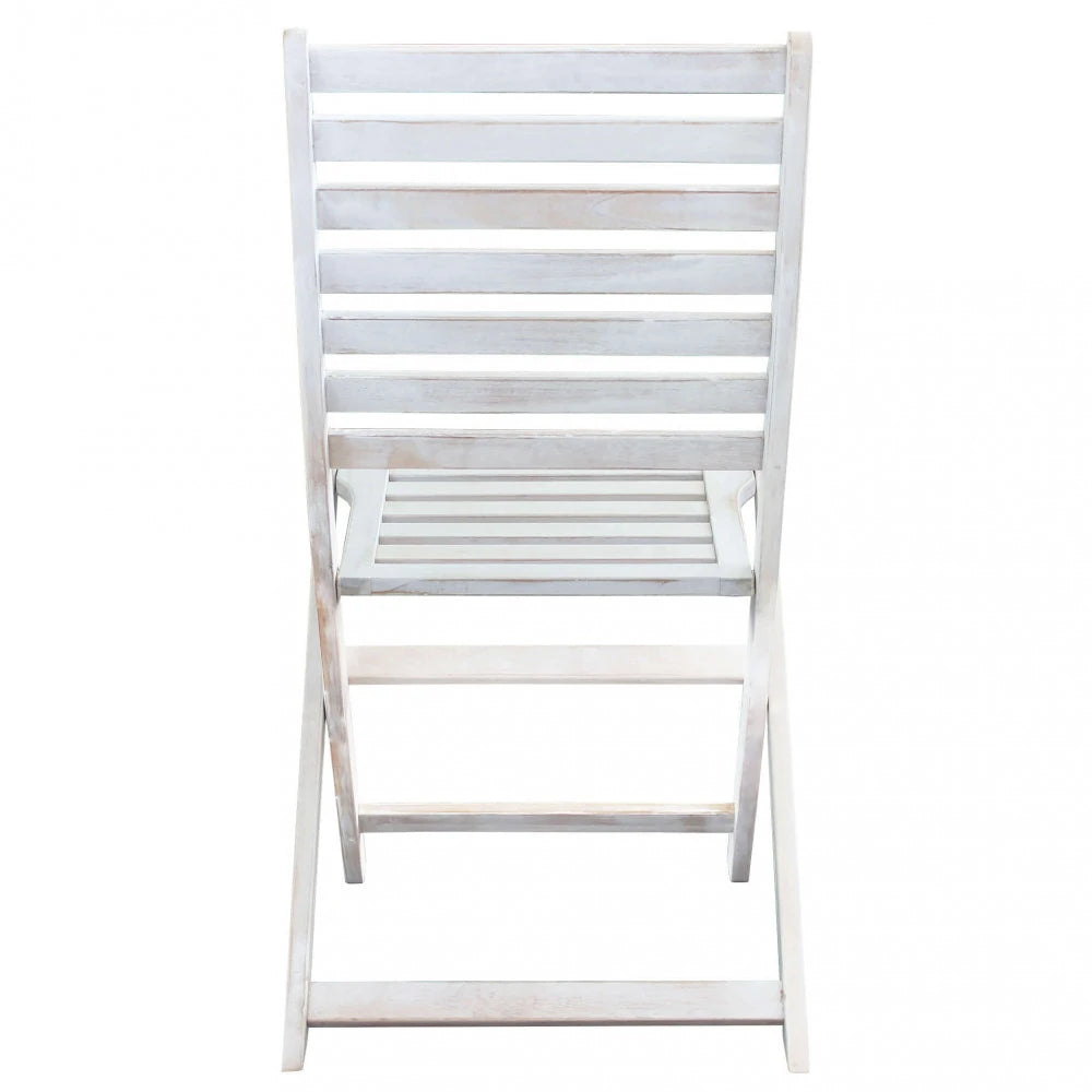 Sedia Serena senza braccioli Bianca in legno di Acacia massiccio, elegante e resistente per giardino, vista posteriore