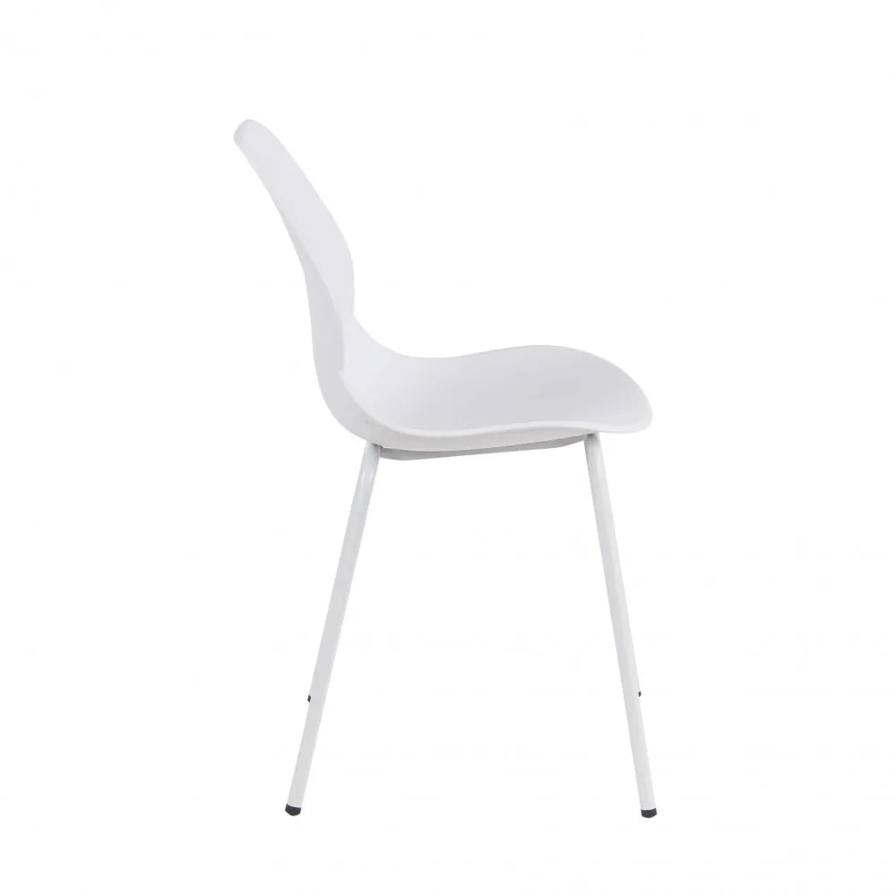 Sedia Stoccarda bianca in polipropilene e gambe in metallo, sedia da cucina total white moderna, vista laterale
