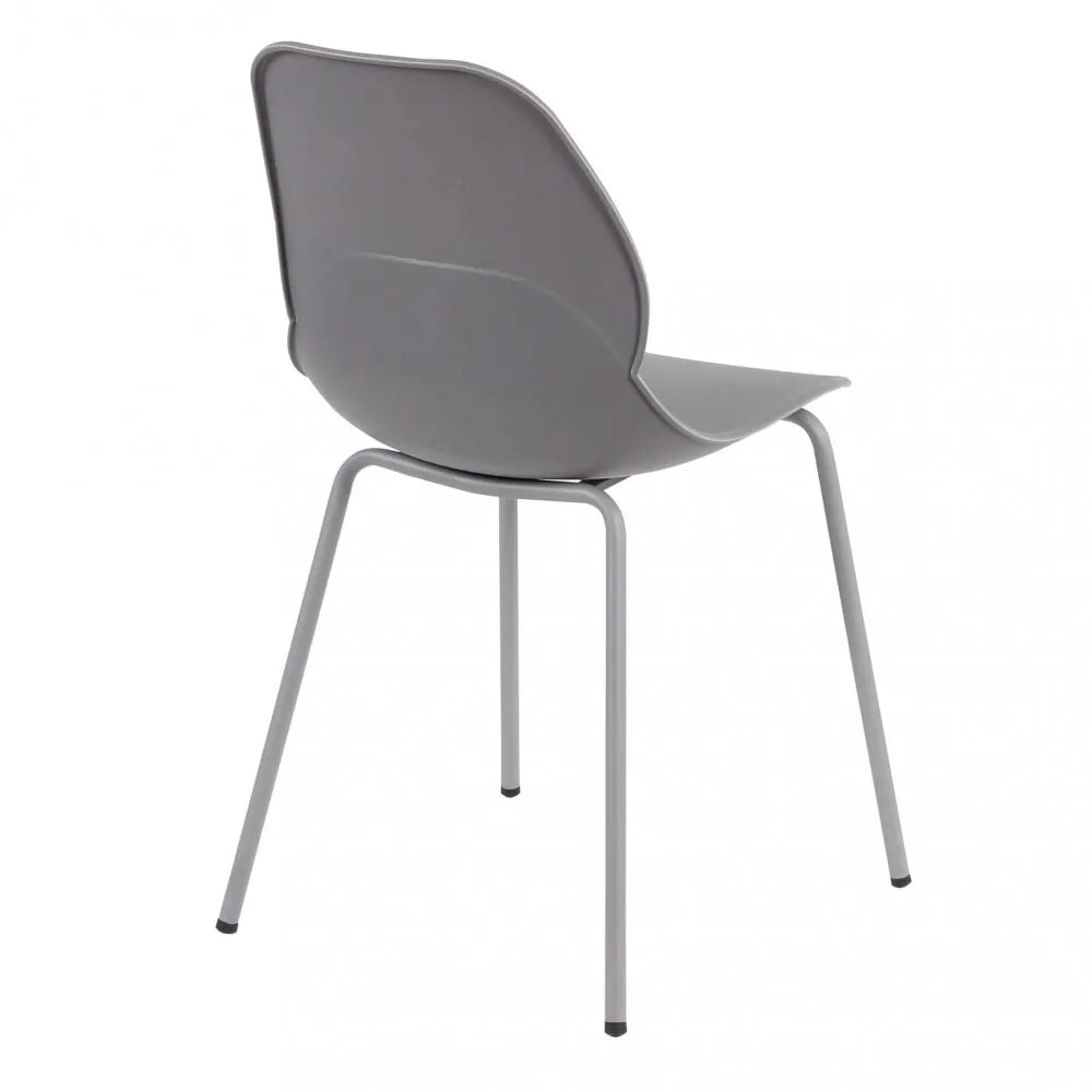 Sedia Stoccarda grigia con gambe in metallo, sedia da pranzo moderna in polipropilene, panoramica posteriore