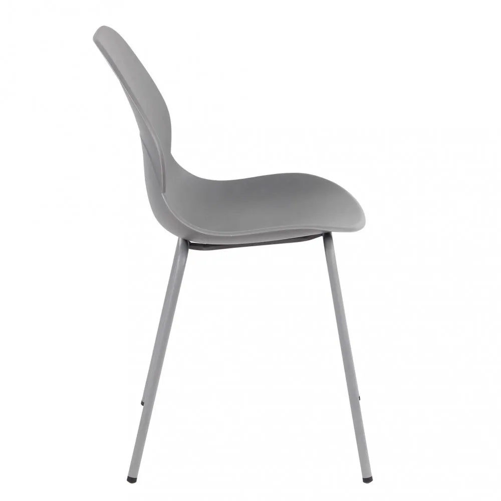 Sedia Stoccarda grigia con gambe in metallo, sedia da pranzo moderna in polipropilene, vista laterale