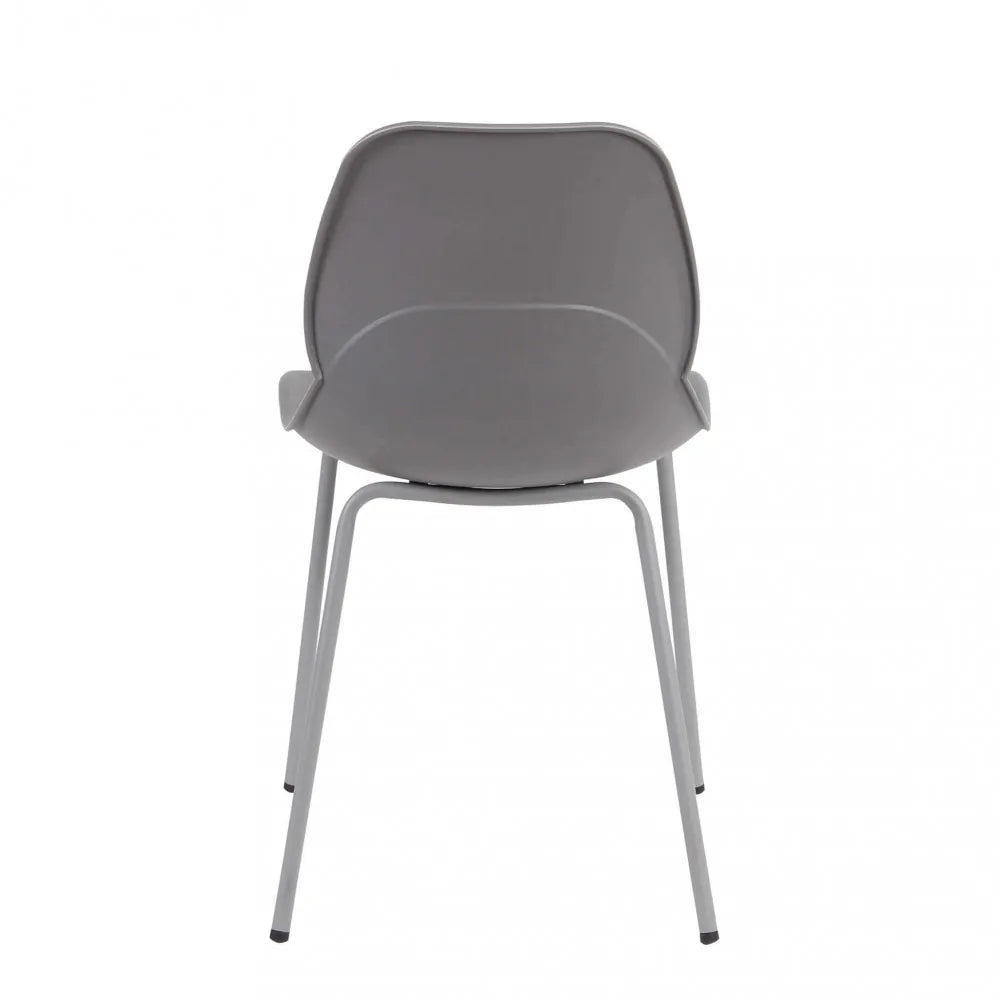 Sedia Stoccarda grigia con gambe in metallo, sedia da pranzo moderna in polipropilene, vista posteriore