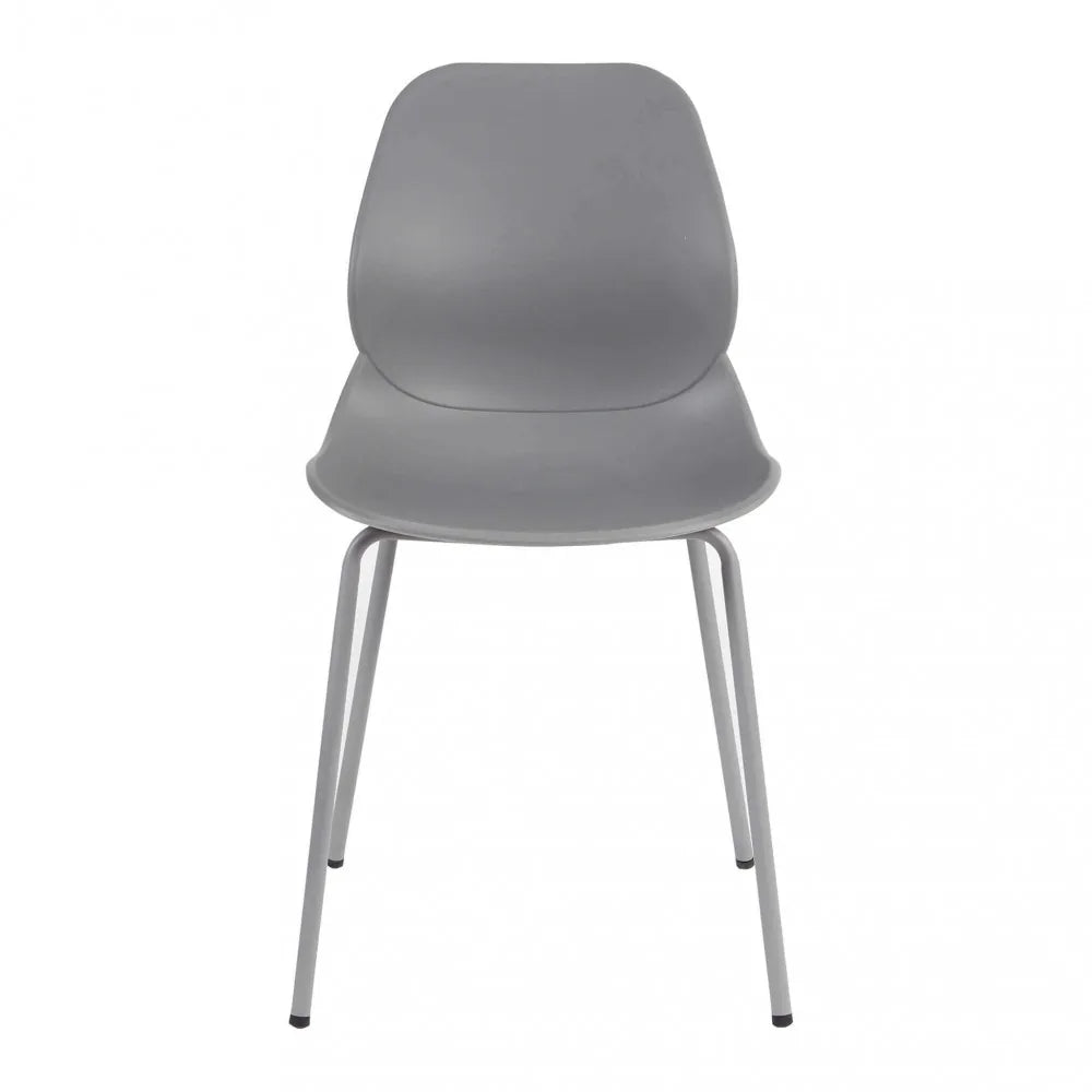 Sedia Stoccarda grigia con gambe in metallo, sedia da pranzo moderna in polipropilene, vista frontale