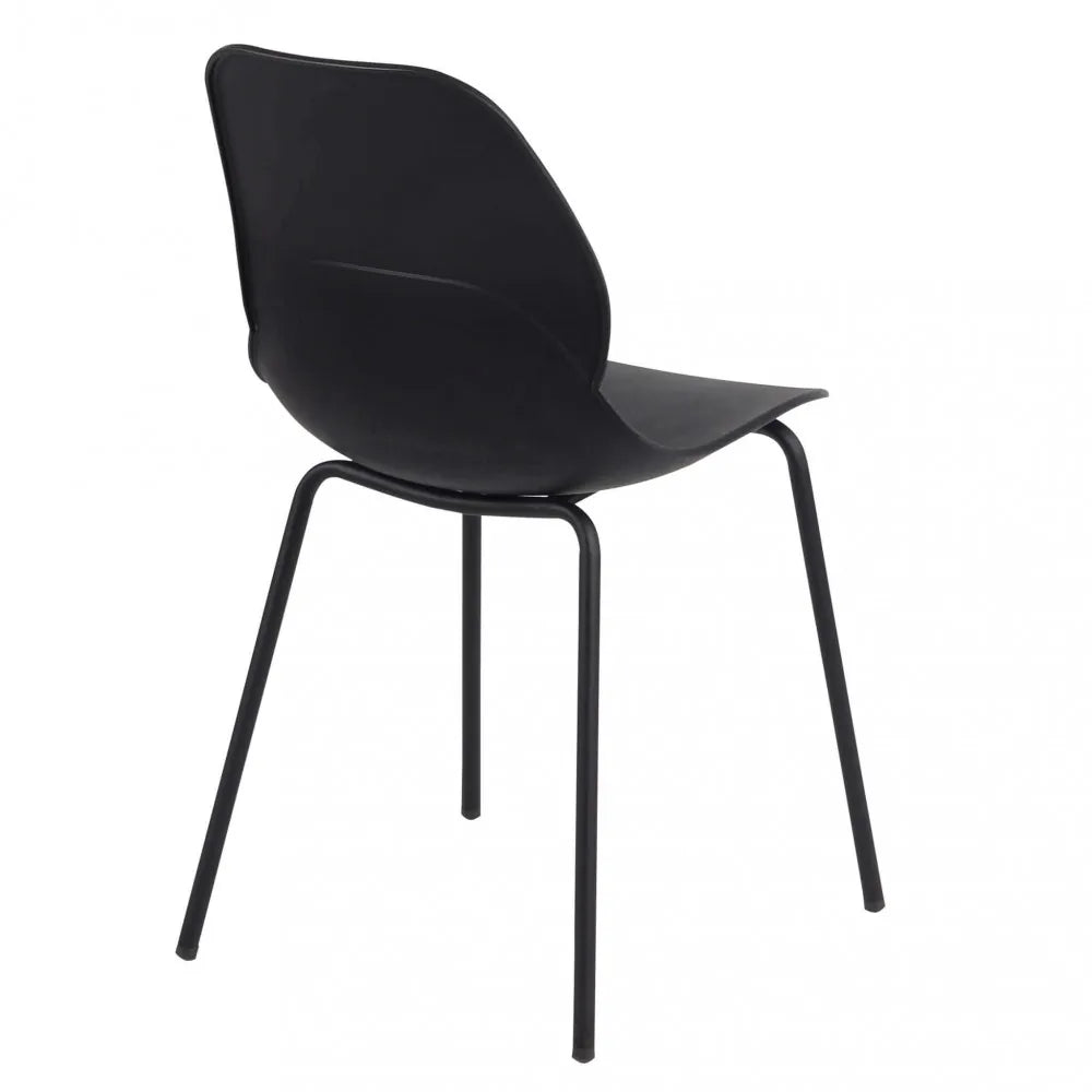 Sedia Stoccarda total black in polipropilene con gambe in metallo nero, sedia moderna per cucina, panoramica posteriore