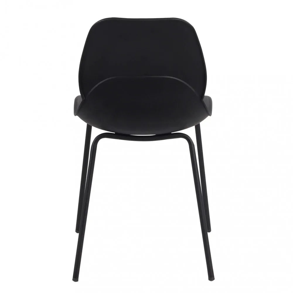 Sedia Stoccarda total black in polipropilene con gambe in metallo nero, sedia moderna per cucina, vista posteriore
