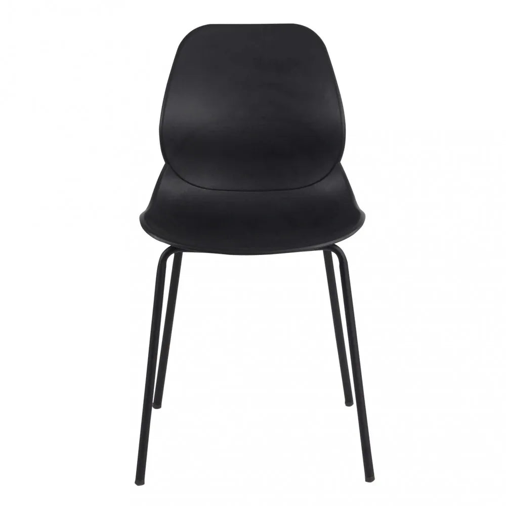 Sedia Stoccarda total black in polipropilene con gambe in metallo nero, sedia moderna per cucina, vista frontale