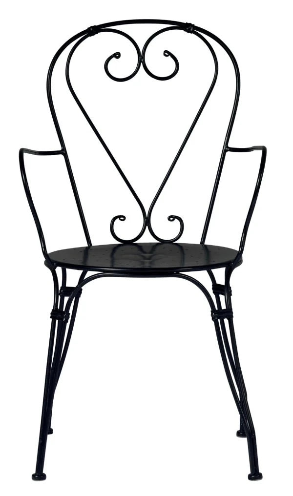 Sedia Stresa Antracite con braccioli in ferro con verniciatura antiruggine, impilabile per esterni, vista frontale
