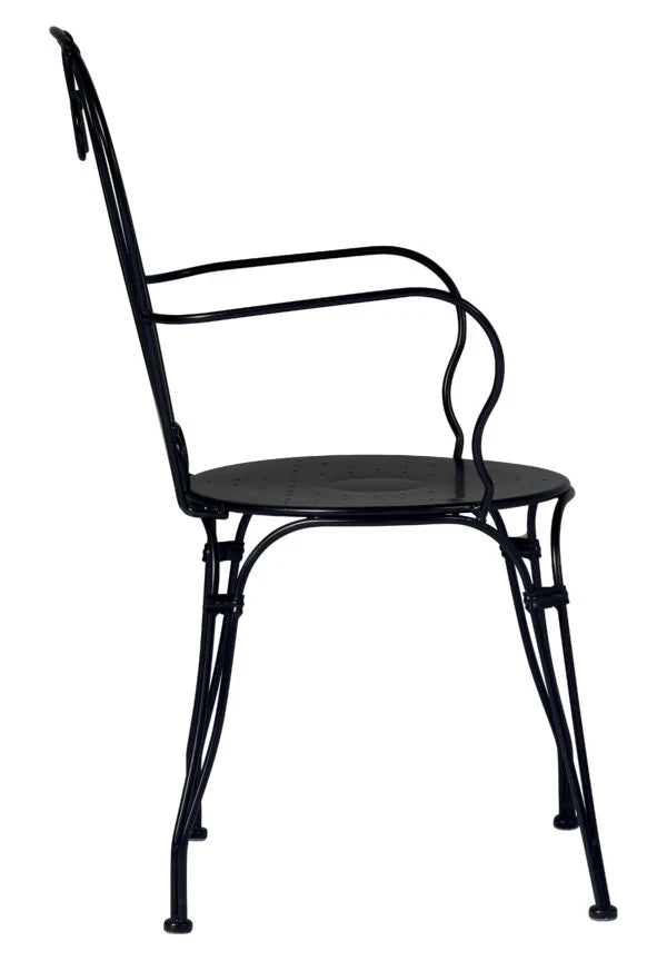 Sedia Stresa Antracite con braccioli in ferro con verniciatura antiruggine, impilabile per esterni, vista laterale