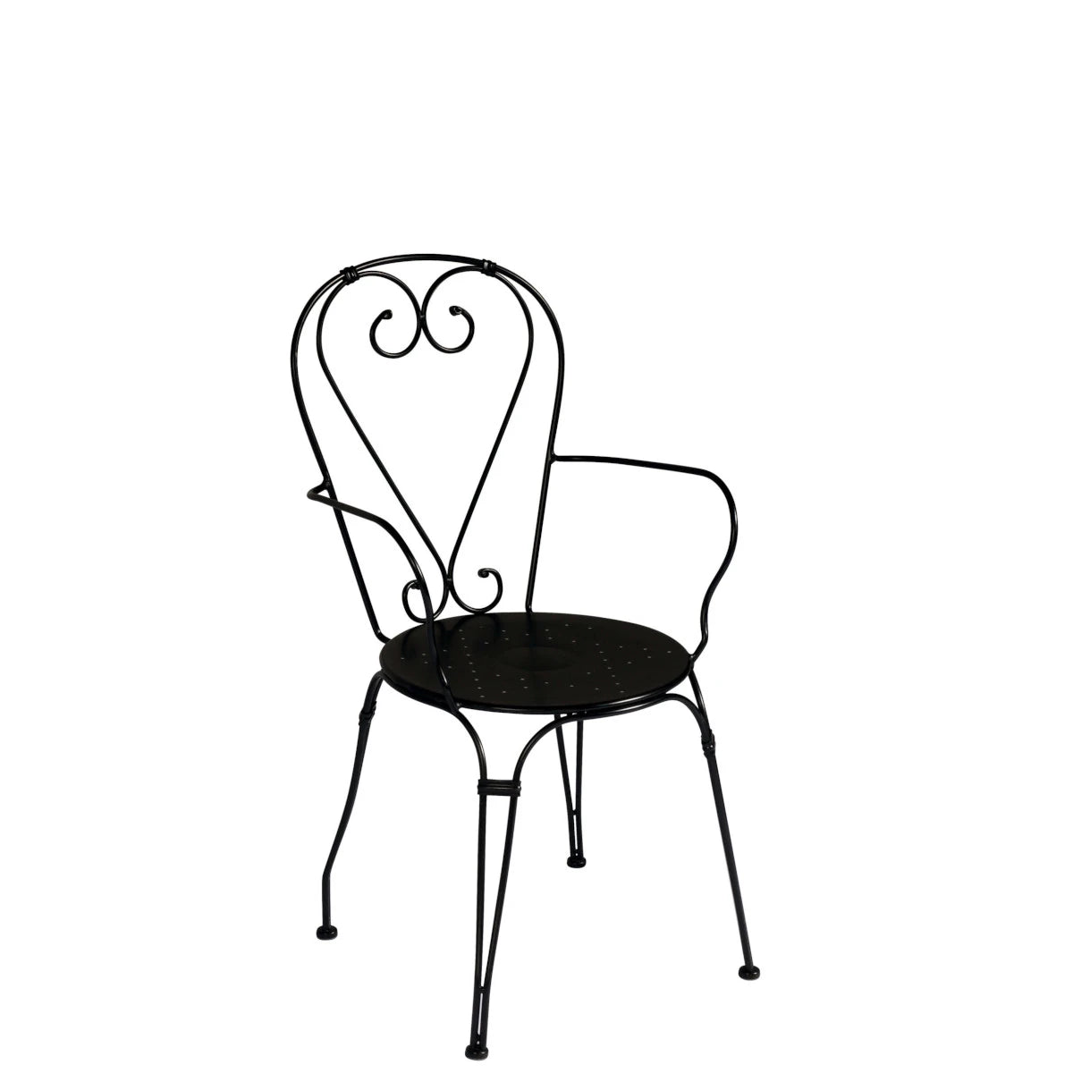 Sedia Stresa Antracite con braccioli in ferro con verniciatura antiruggine, impilabile per esterni.