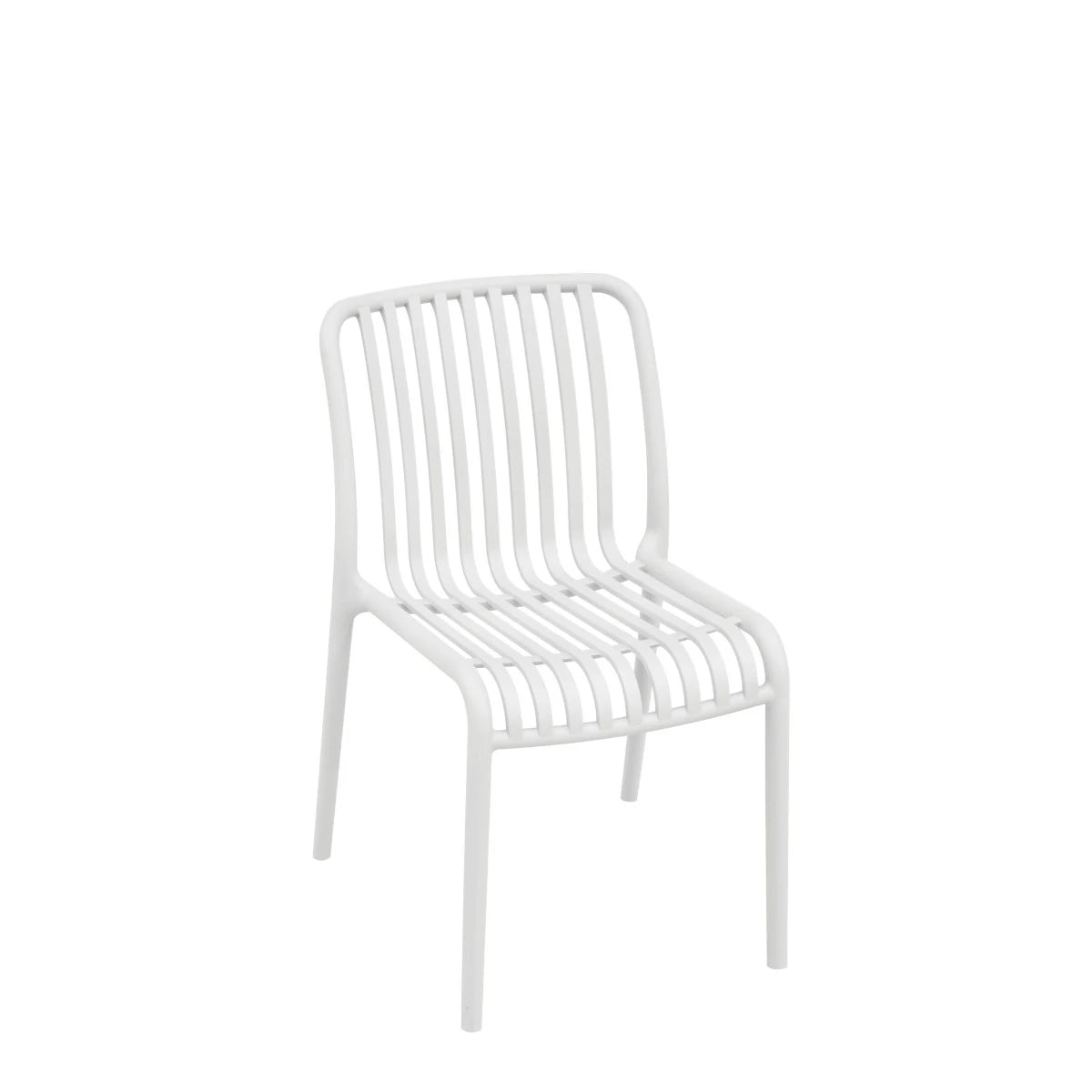 Sedia Trapani Bianca in Polipropilene con Fibra di Vetro, resistente ai raggi UV per esterni, senza braccioli.