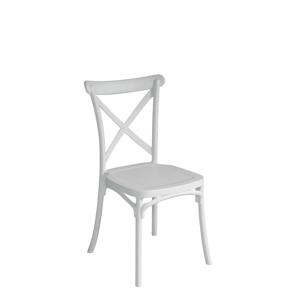 Sedia Trattoria Bianca impilabile in Polipropilene con Fibra di Vetro, resistente ai raggi UV per esterni e contract.