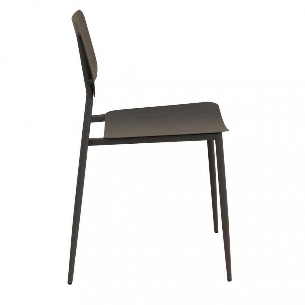 Profilo laterale della sedia Vega in acciaio taupe, che illustra l'inclinazione ergonomica dello schienale.