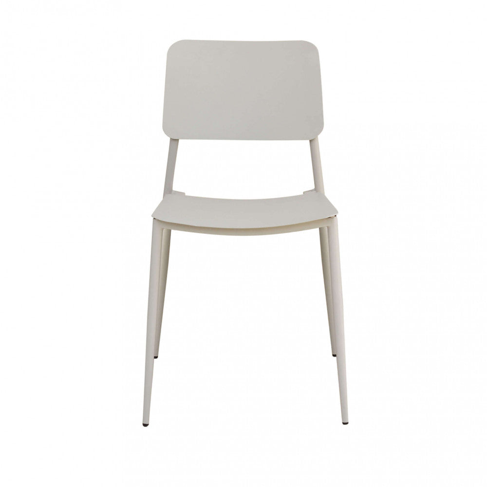 Vista frontale della Sedia Vega in acciaio tortora, che mostra la seduta ampia e lo schienale ergonomico su sfondo bianco.