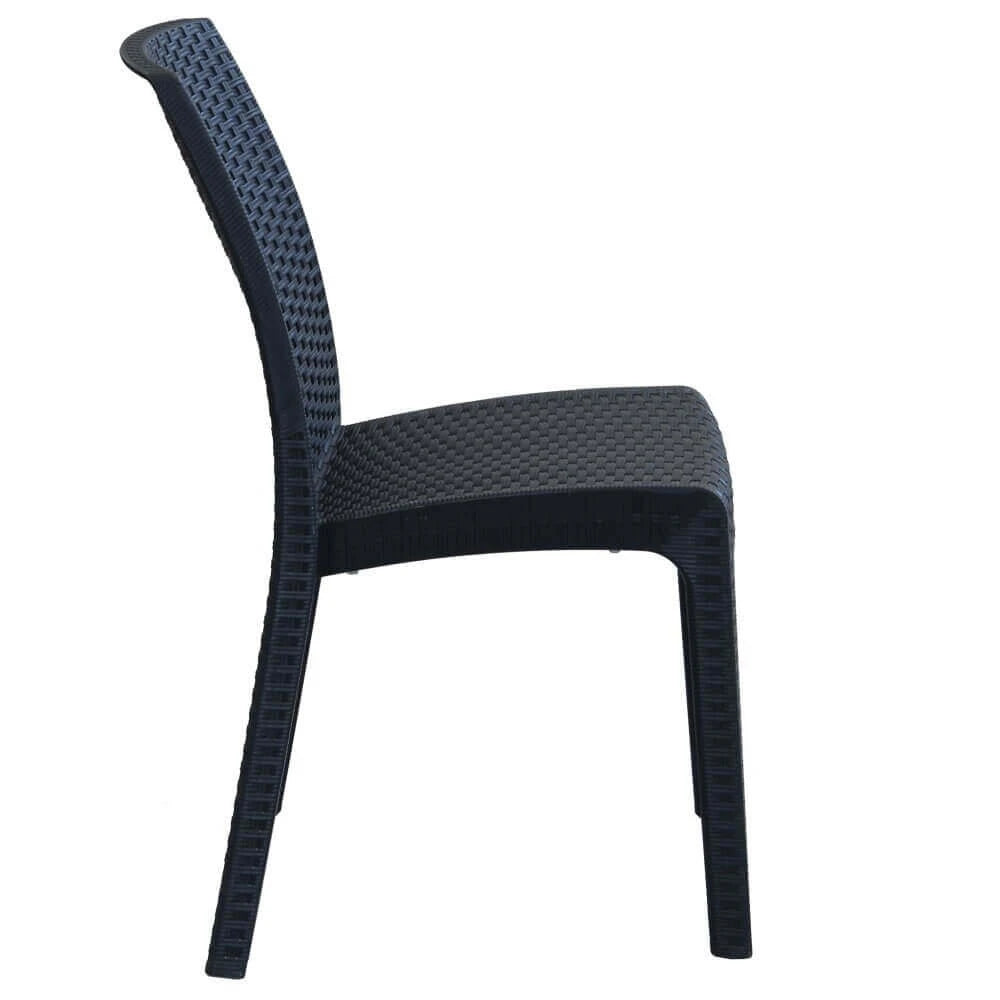 Sedia da giardino Virginia Antracite in p, astica stampata effetto Wicker, design moderno resistente agli UV, vista laterale