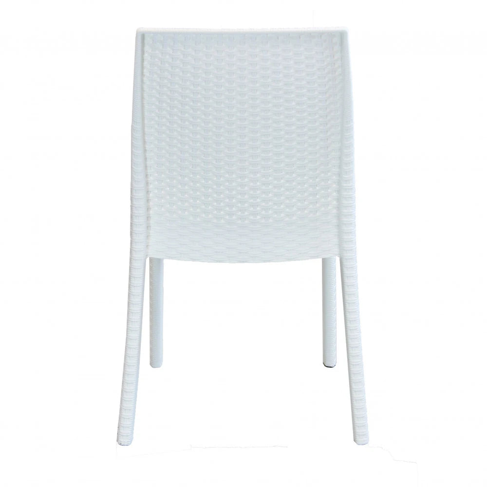 Sedia da giardino Virginia Bianca in plastica stampata effetto Wicker, design elegante resistente agli UV, vista posteriore