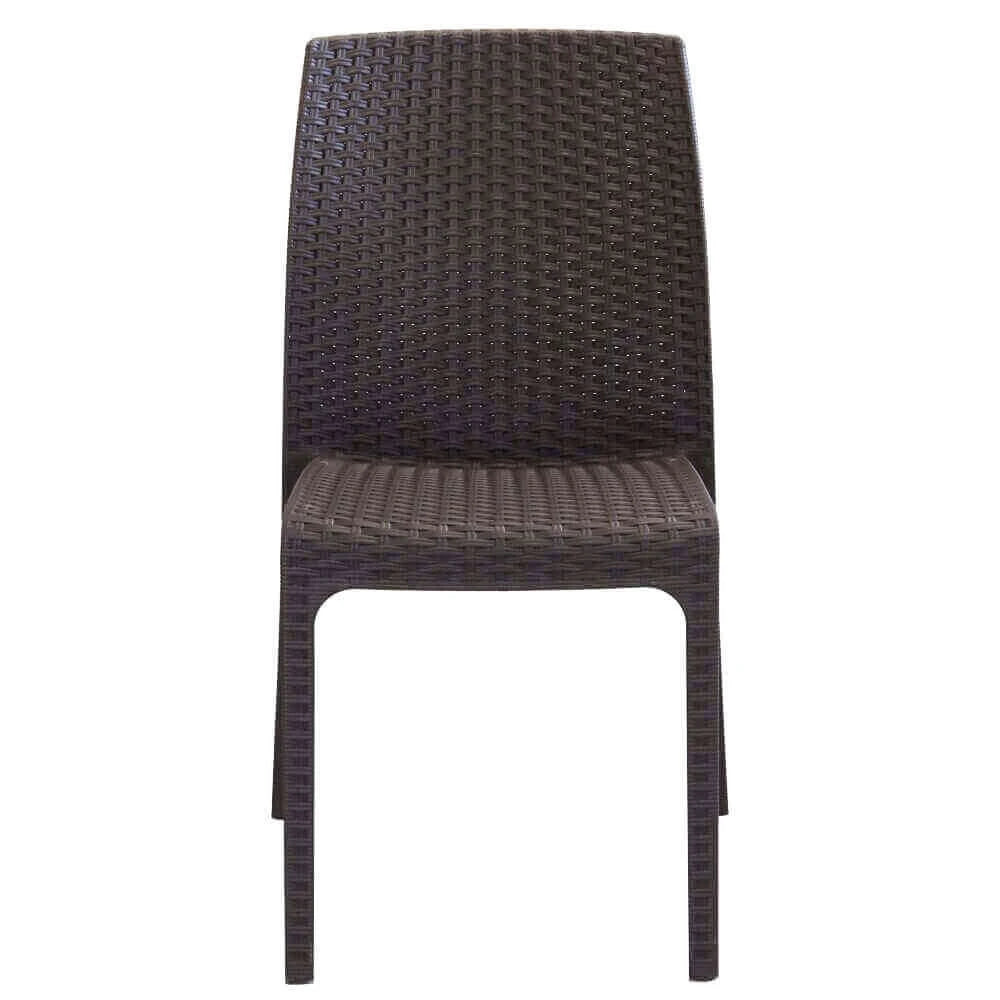 Sedia da giardino Virginia Taupe Marrone (Tortora) in plastica stampata effetto Wicker, resistente agli UV, vista frontale