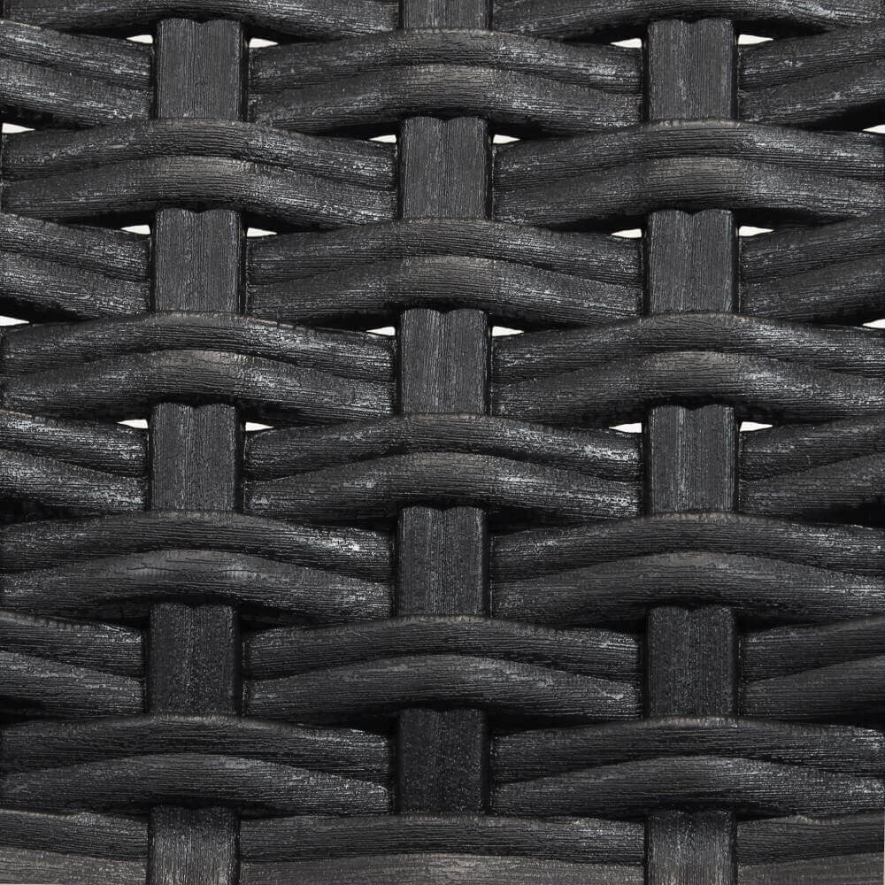 Macro fotografia della texture in wicker antracite, che mostra la trama magistralmente lavorata e la finitura opaca.