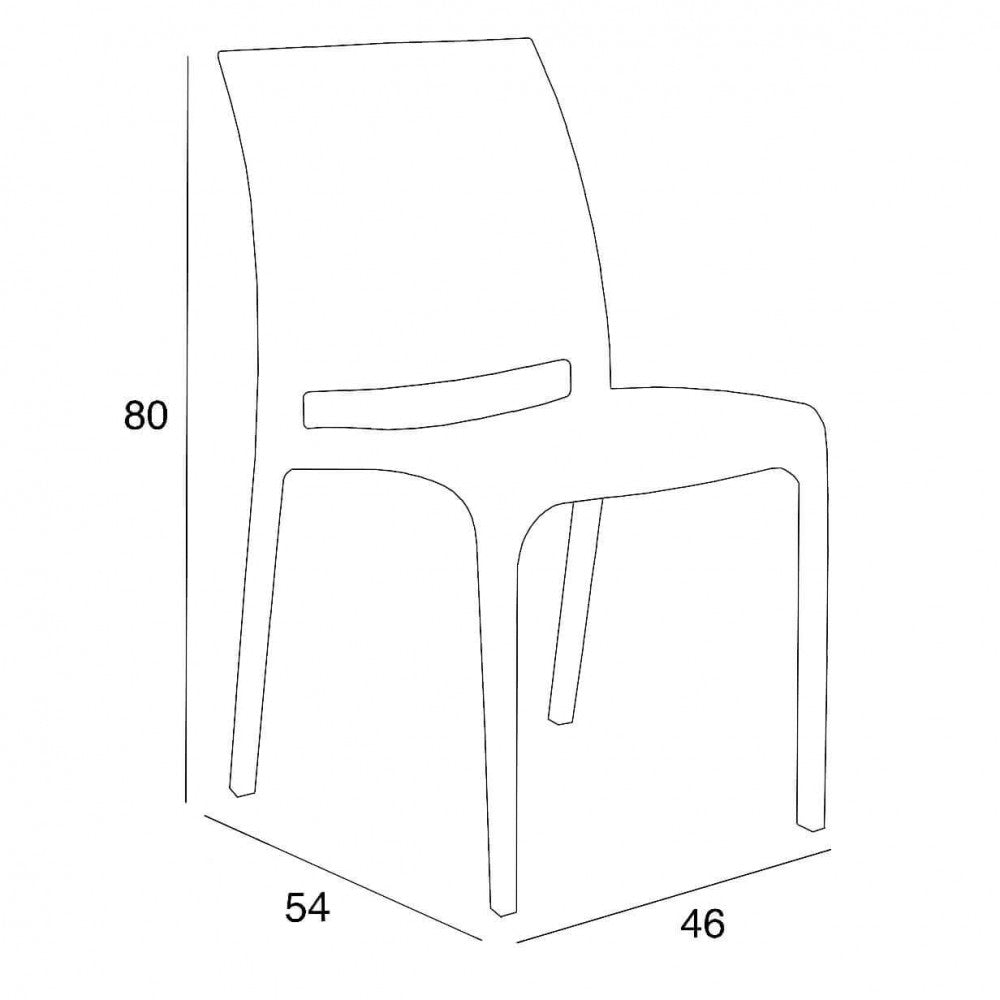 Disegno tecnico della Sedia Volga con dimensioni: altezza 80 cm, profondità 54 cm, larghezza 46 cm.