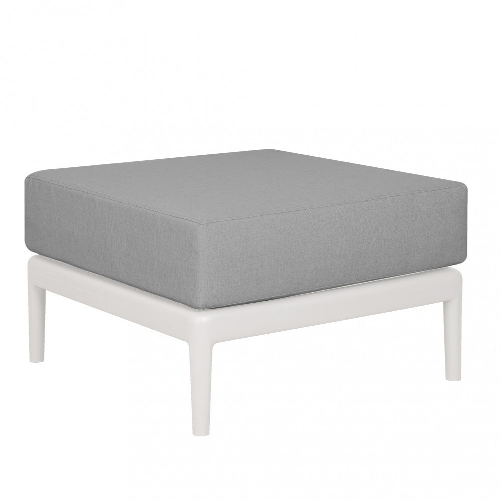Vista isolata del pouf Guaranà che mostra la robusta base bianca e il morbido cuscino grigio sfoderabile su sfondo bianco.