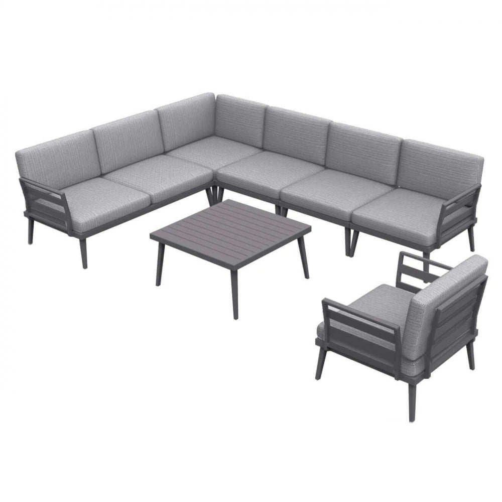 Seduta Singola per salotto modulare in Alluminio Verniciato Antracite, vista panoramica divano angolare completo