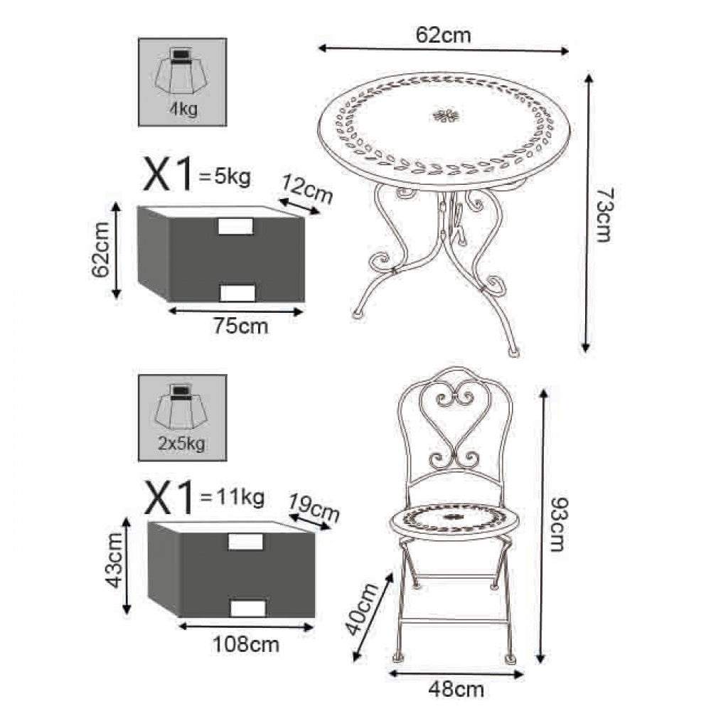 Dimensioni e specifiche tecniche del set Cosma Set 3 Bistrò Jeanette